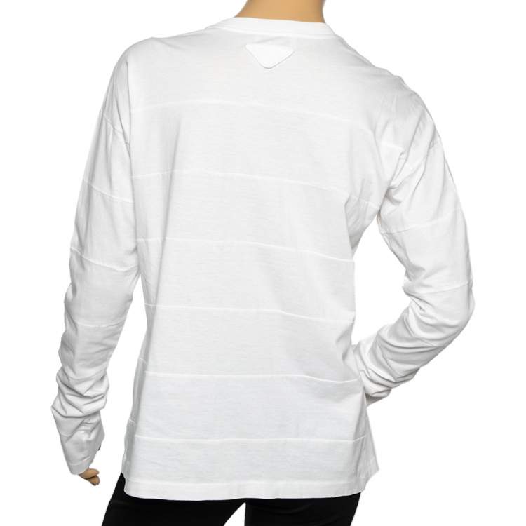 Pre Owned Prada White Cotton Printed Paneled Long Sleeve T-Shirt M 