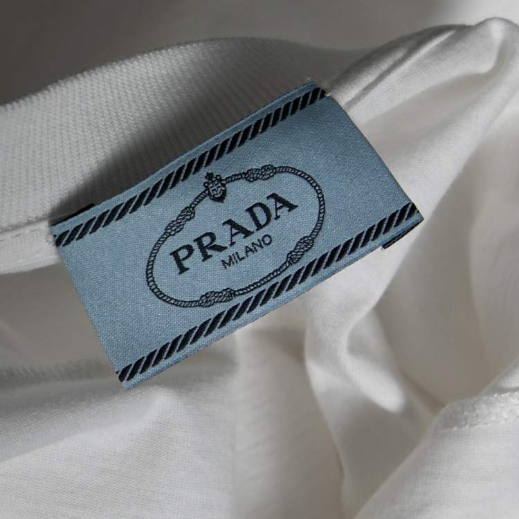 Pre Owned Prada White Cotton Printed Paneled Long Sleeve T-Shirt M 