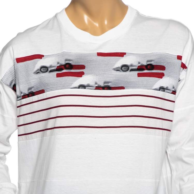 Pre Owned Prada White Cotton Printed Paneled Long Sleeve T-Shirt M 