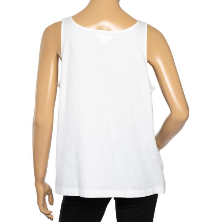 Pre Owned Prada White Cotton Pocket Detail Sleeveless Oversized Top S 