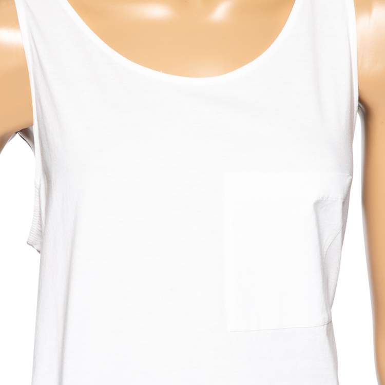 Pre Owned Prada White Cotton Pocket Detail Sleeveless Oversized Top S 