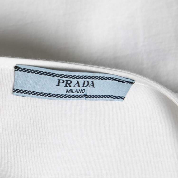 Pre Owned Prada White Cotton Paneled Drawstring Hem Detail Sleeveless Top M