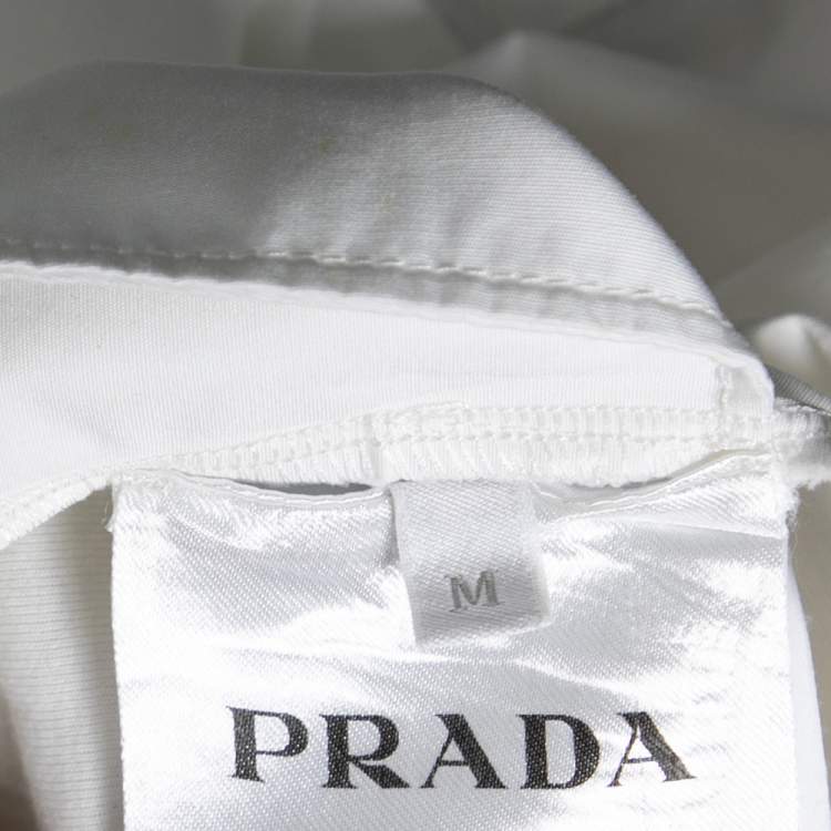 Pre Owned Prada White Cotton Paneled Drawstring Hem Detail Sleeveless Top M