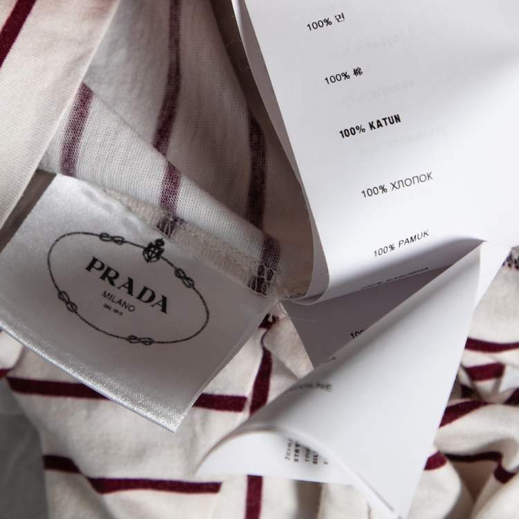 Pre Owned Prada Cream & Red Striped Cotton Long Sleeve T-Shirt L