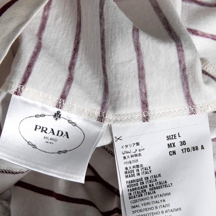 Pre Owned Prada Cream & Red Striped Cotton Long Sleeve T-Shirt L