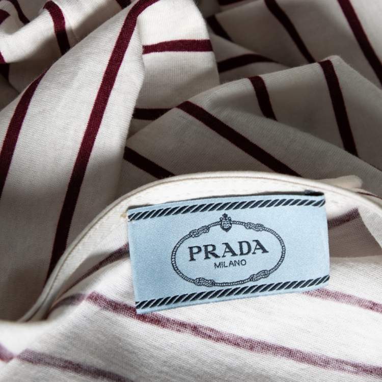 Pre Owned Prada Cream & Red Striped Cotton Long Sleeve T-Shirt L