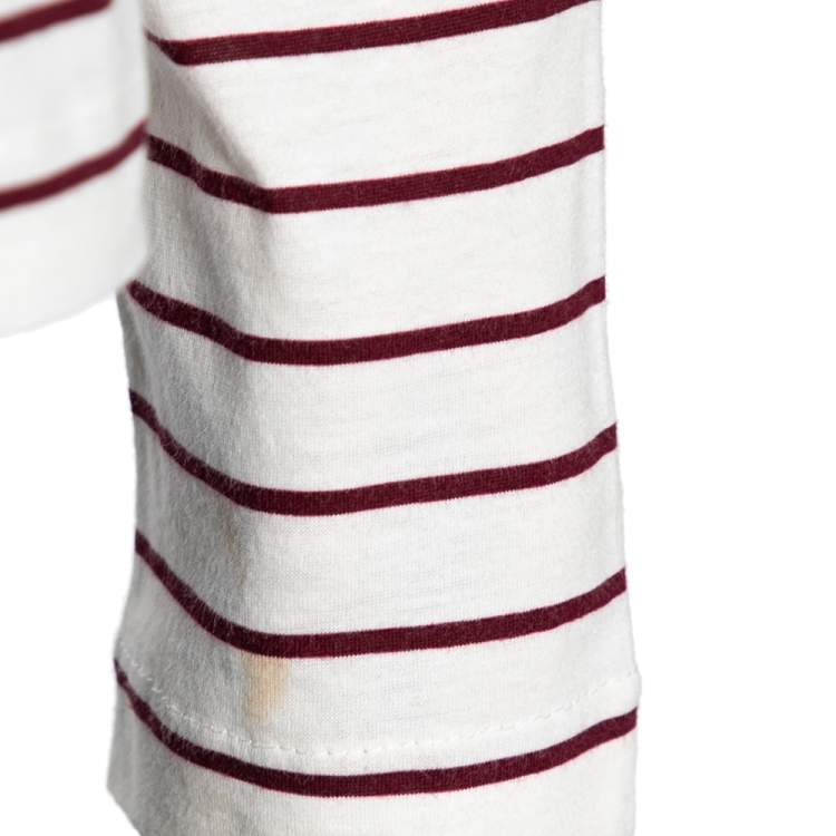 Pre Owned Prada Cream & Red Striped Cotton Long Sleeve T-Shirt L