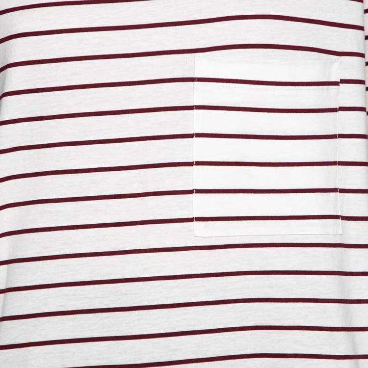 Pre Owned Prada Cream & Red Striped Cotton Long Sleeve T-Shirt L