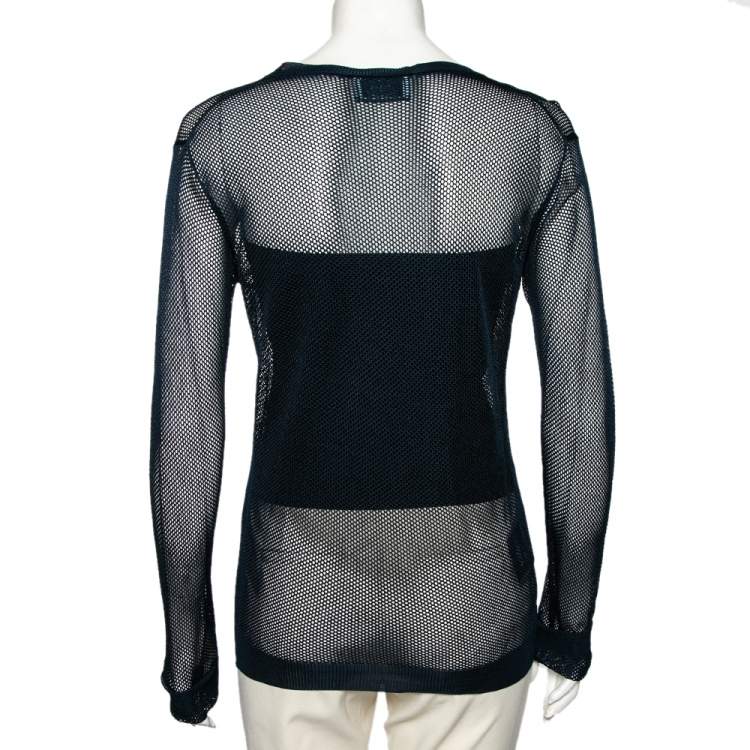 مملوكة مسبقًا Prada Blue Mesh Knit Long Sleeve T-Shirt M