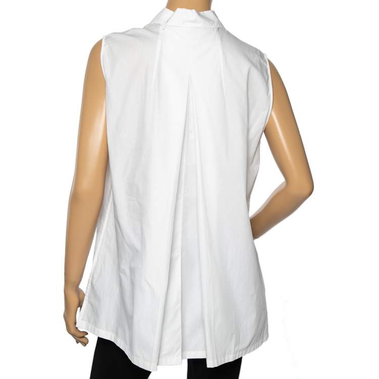 Pre Owned Prada White Cotton Pocket Detail Button Front Sleeveless Shirt M