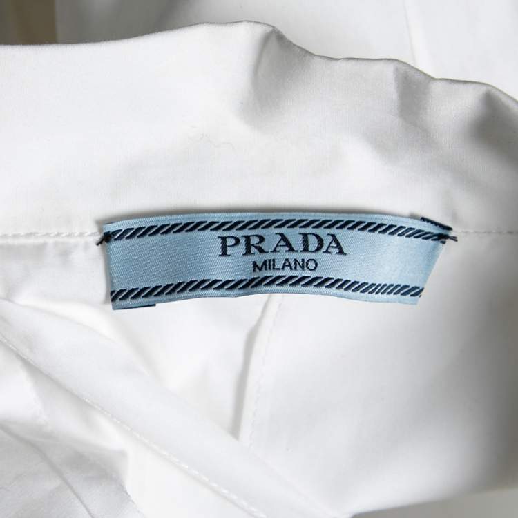 Pre Owned Prada White Cotton Pocket Detail Button Front Sleeveless Shirt M