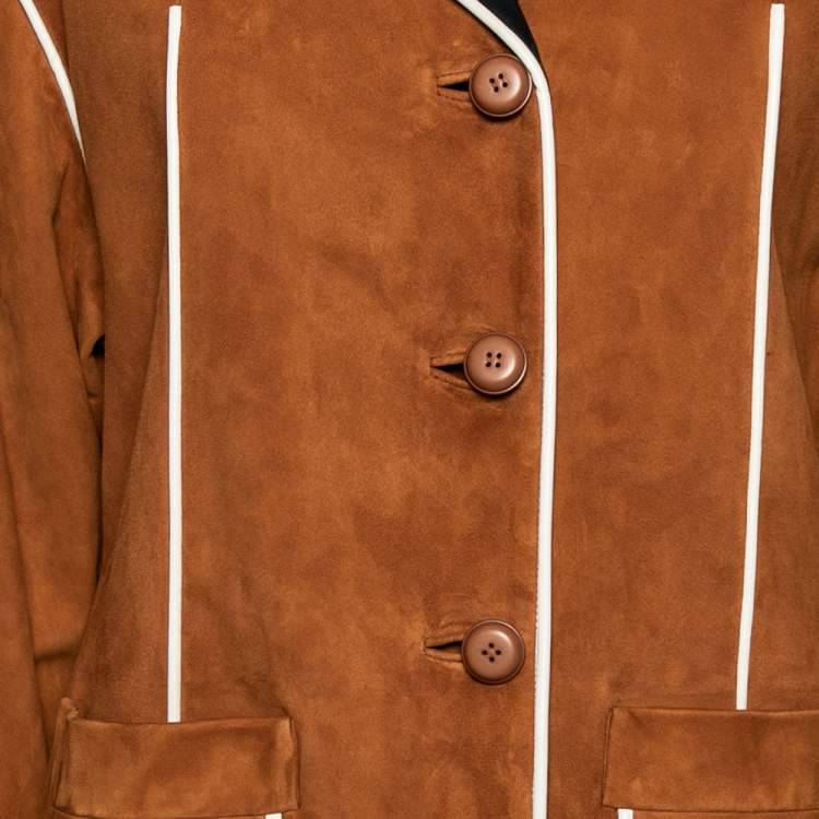 Pre Owned Prada Brown Suede Contrast trim Button Front Blazer S