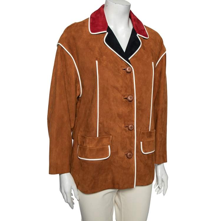 Pre Owned Prada Brown Suede Contrast trim Button Front Blazer S