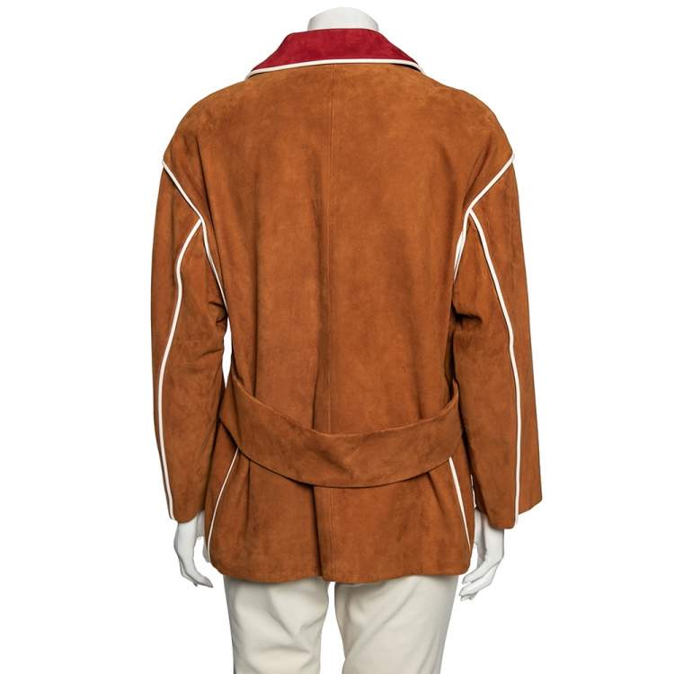 Pre Owned Prada Brown Suede Contrast trim Button Front Blazer S