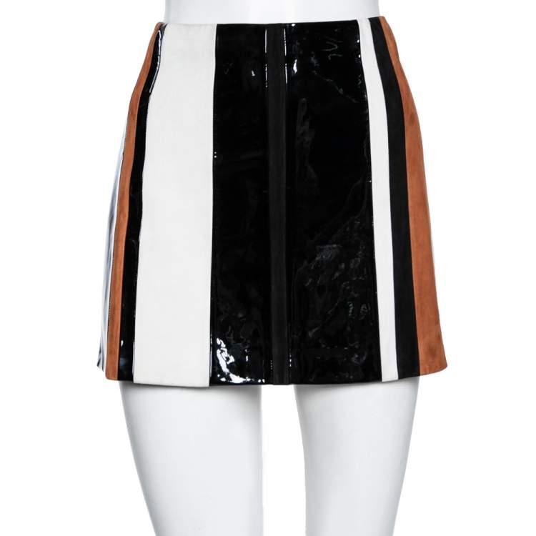 Pre Owned Prada Multicolor Striped Suede & Leather Mini Skirt M