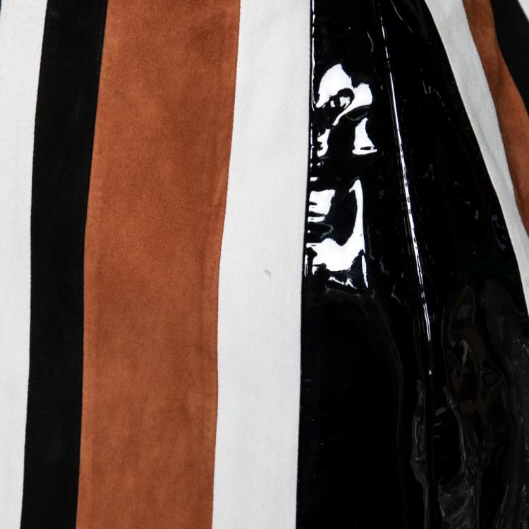 Pre Owned Prada Multicolor Striped Suede & Leather Mini Skirt M