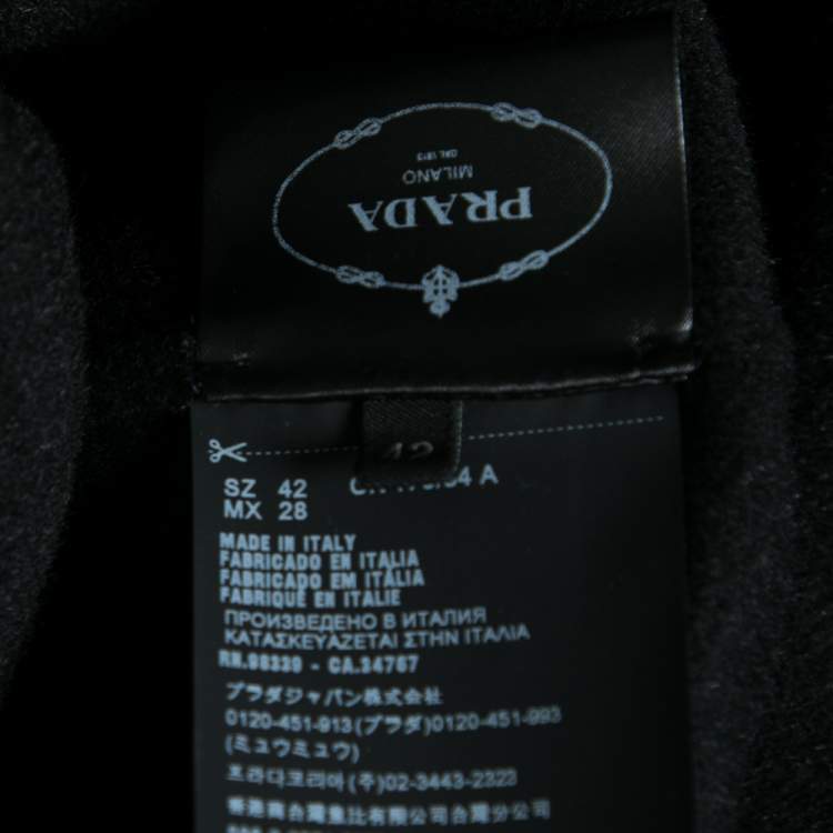 Pre Owned Prada Black Wool Embellished Neck Detail Cape Coat M