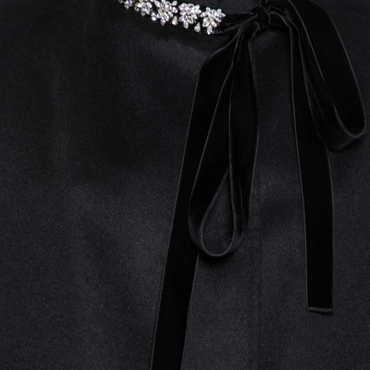 Pre Owned Prada Black Wool Embellished Neck Detail Cape Coat M
