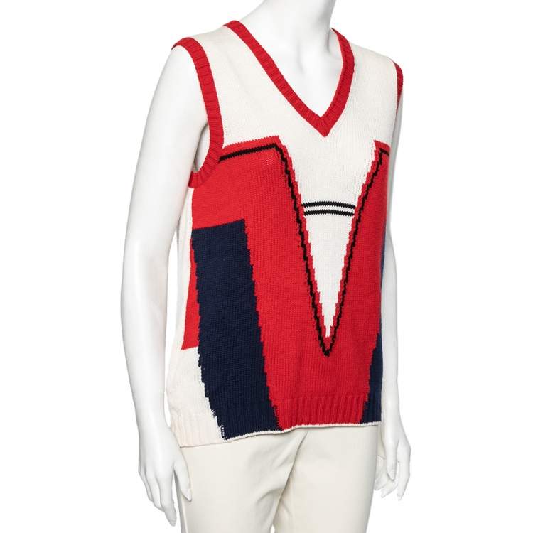 Pre Owned Prada Multicolor Printed Cashmere V Neck Sleeveless Cardigan M