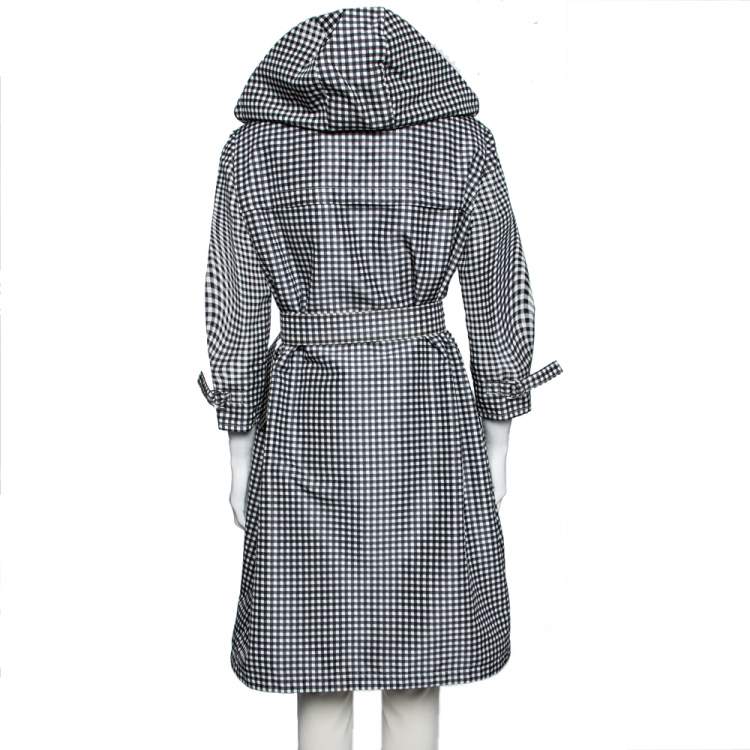 مملوكة مسبقًا Prada Monochrome Checkered Silk Zip Front Belted Coat M