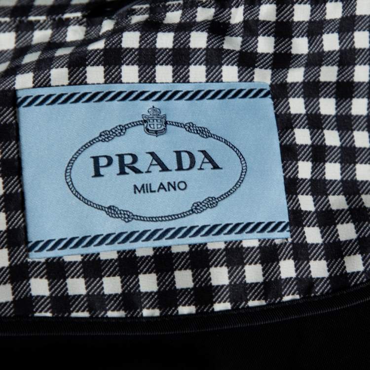 مملوكة مسبقًا Prada Monochrome Checkered Silk Zip Front Belted Coat M