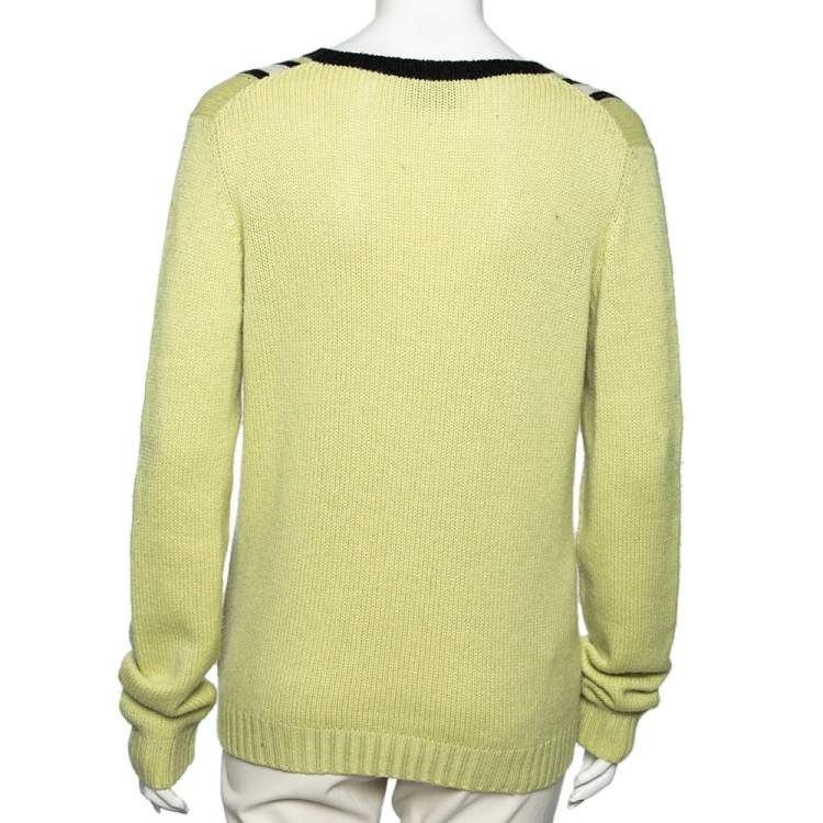 Pre Owned Prada Green Knit Long Sleeve V Neck Sweater M