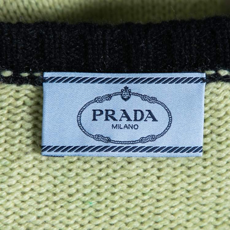 Pre Owned Prada Green Knit Long Sleeve V Neck Sweater M