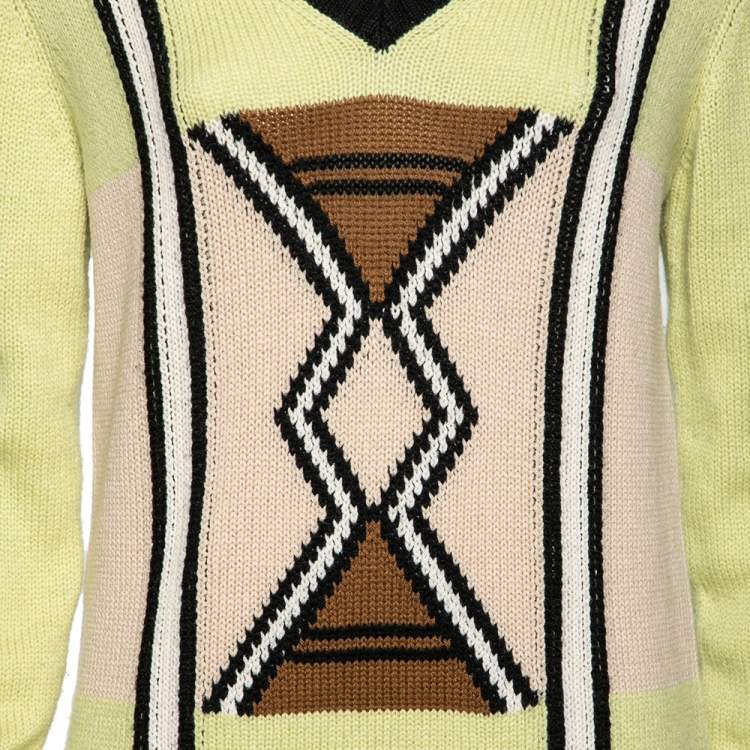 Pre Owned Prada Green Knit Long Sleeve V Neck Sweater M