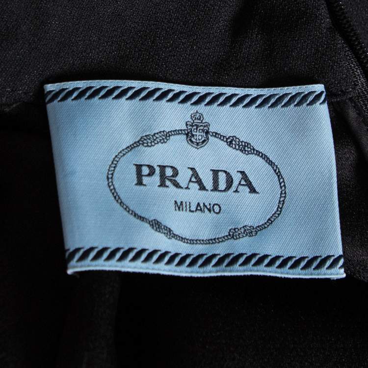 Pre Owned Prada Black Crepe Crystal Embellished Neck Cape Dress M 