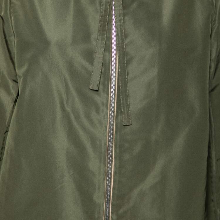 Pre Owned Prada Green Silk Front Zip Hoodie M