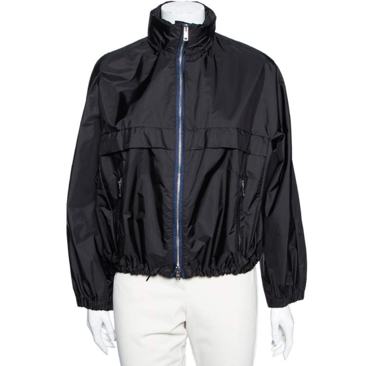 Pre Owned Prada Black Nylon Front Zip Bomber Jacket M