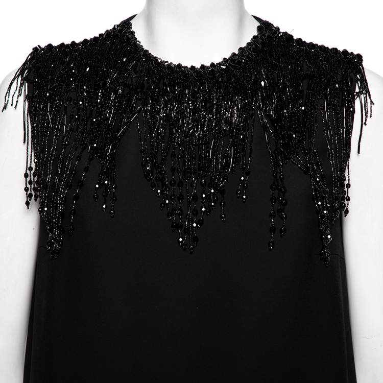 Pre Owned Prada Black Crepe Bead Embellished Sleeveless Dress M 