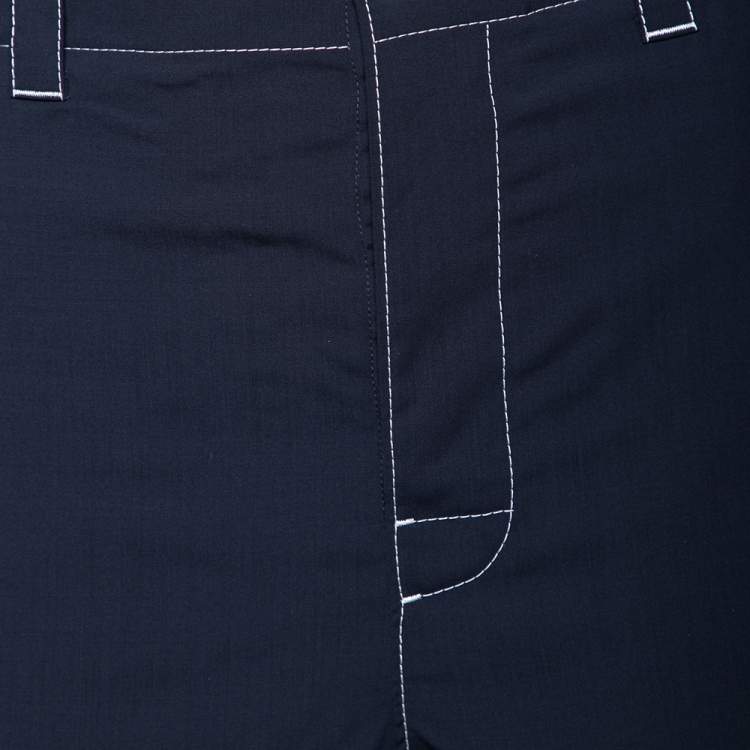 Pre Owned Prada Navy Blue Wool Crepe Contrast Stitch Detail Shorts M 