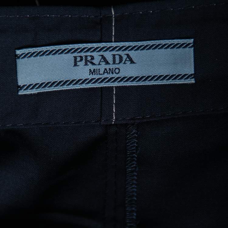 Pre Owned Prada Navy Blue Wool Crepe Contrast Stitch Detail Shorts M 