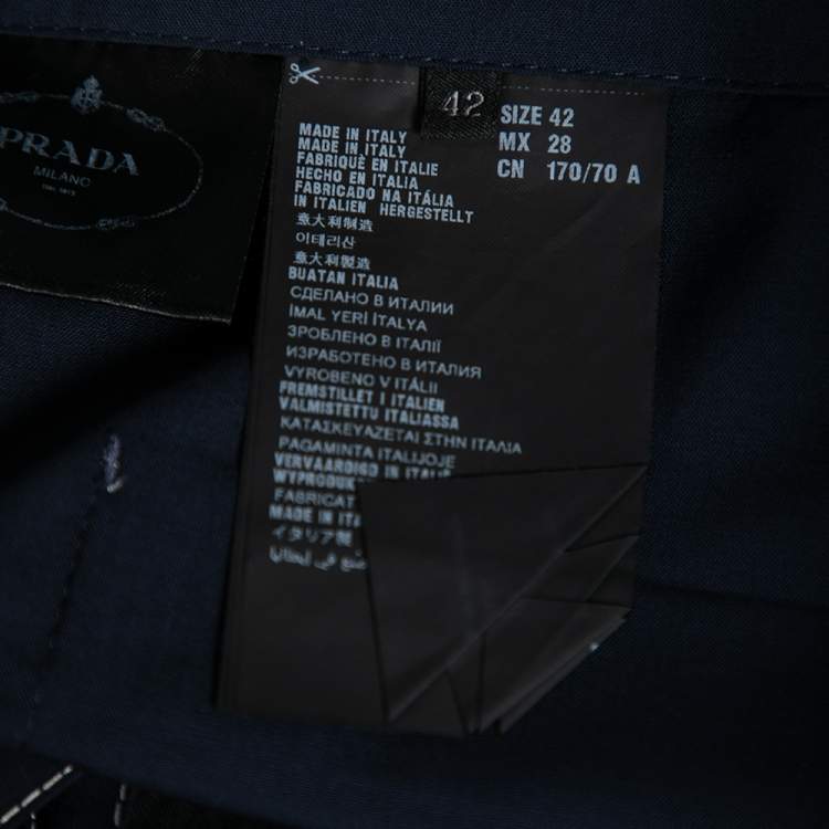 Pre Owned Prada Navy Blue Wool Crepe Contrast Stitch Detail Shorts M 