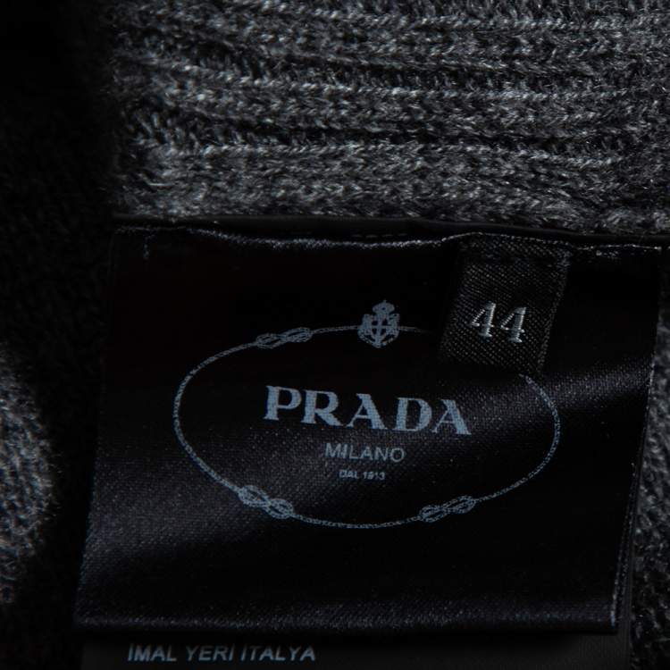 Pre Owned Prada Grey Cashmere Side Slit Button Detail Jumper M