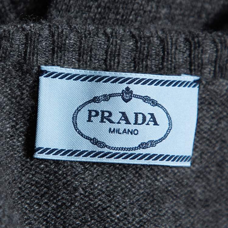 Pre Owned Prada Grey Cashmere Side Slit Button Detail Jumper M