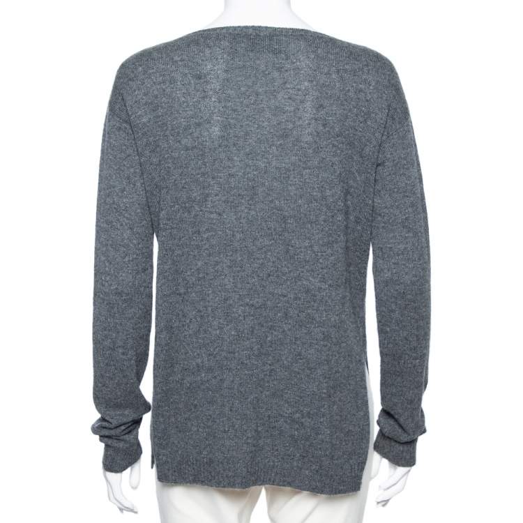 Pre Owned Prada Grey Cashmere Side Slit Button Detail Jumper M