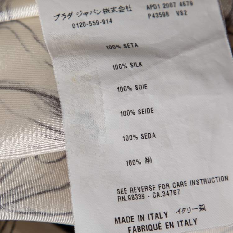 Pre Owned Prada Off White Fairy Printed Silk Button Front Blouse M