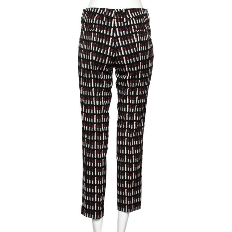 Pre Owned Prada Black Lipstick Printed Wool Trousers M