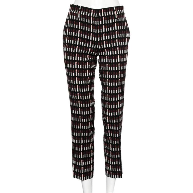 Pre Owned Prada Black Lipstick Printed Wool Trousers M