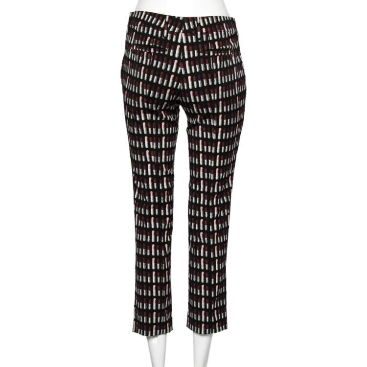Pre Owned Prada Black Lipstick Printed Wool Trouser S