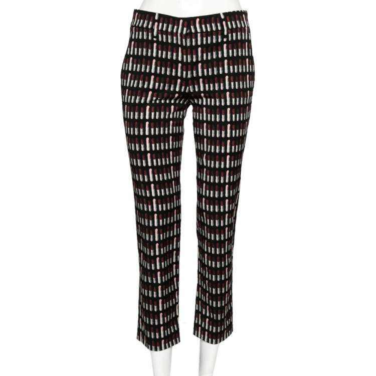 Pre Owned Prada Black Lipstick Printed Wool Trouser S