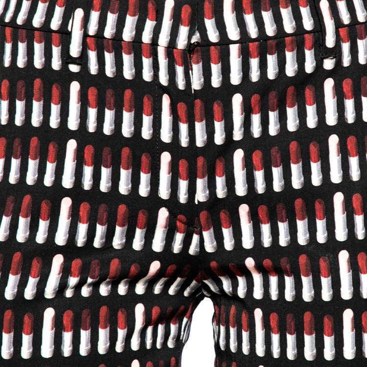 Pre Owned Prada Black Lipstick Printed Wool Trouser S