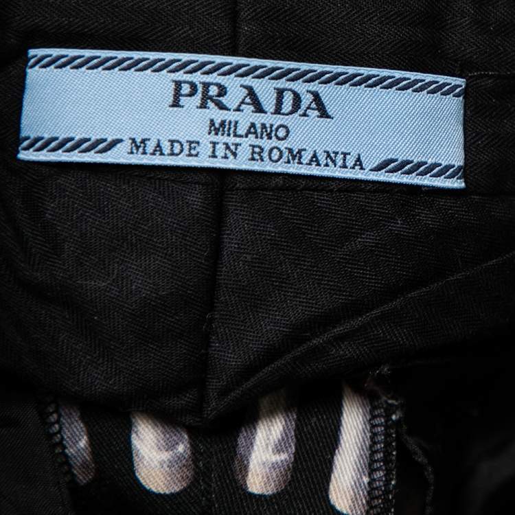 Pre Owned Prada Black Lipstick Printed Wool Trouser S