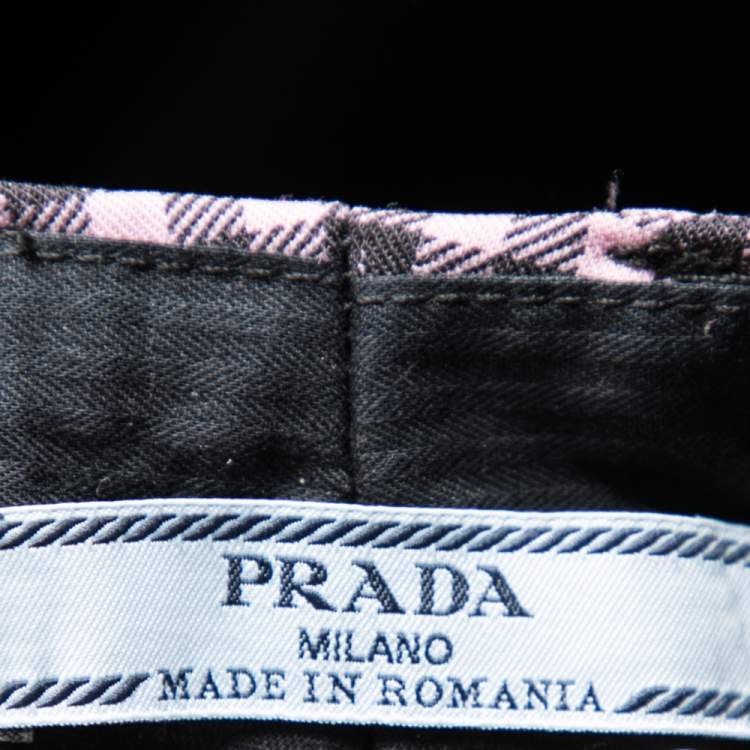 Pre Owned Prada Pink and Black Checkered Wool Trousers M