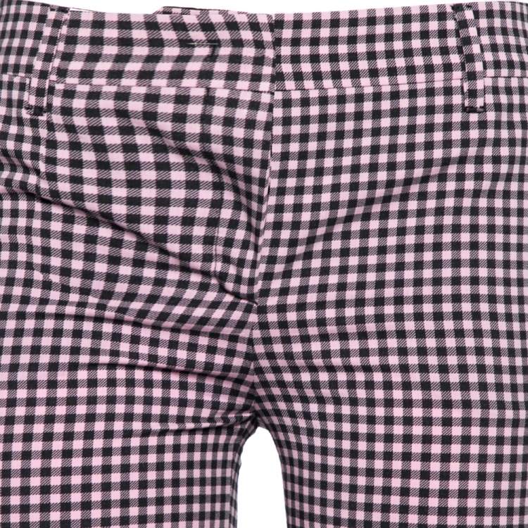 Pre Owned Prada Pink and Black Checkered Wool Trousers M