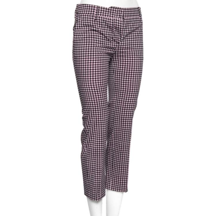 Pre Owned Prada Pink and Black Checkered Wool Trousers M