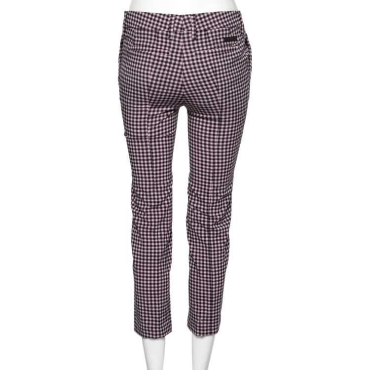 Pre Owned Prada Pink and Black Checkered Wool Trousers M