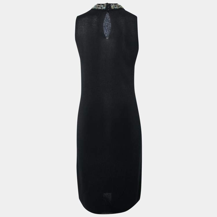 Pre Owned Prada Black Knit Embellished Neck Sleeveless Dress S